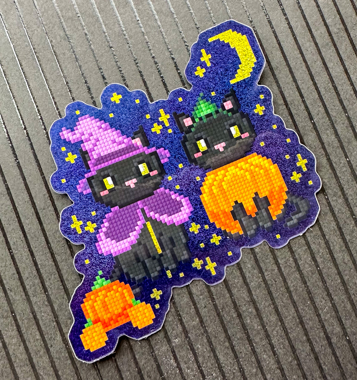 Halloween Glitter Cat Sticker | Spooky Cat Vinyl Sticker