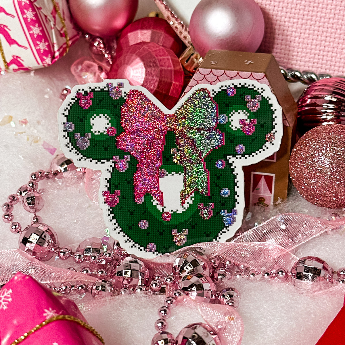 Pink and Red Mouse Wreath Christmas Sticker Bundle