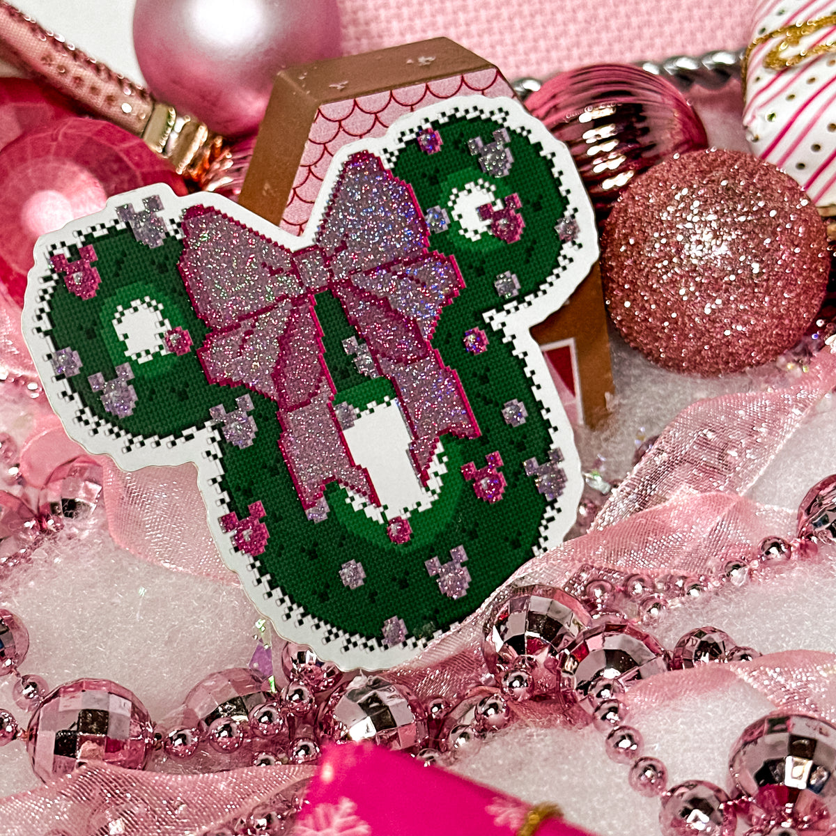 Pink and Red Mouse Wreath Christmas Sticker Bundle