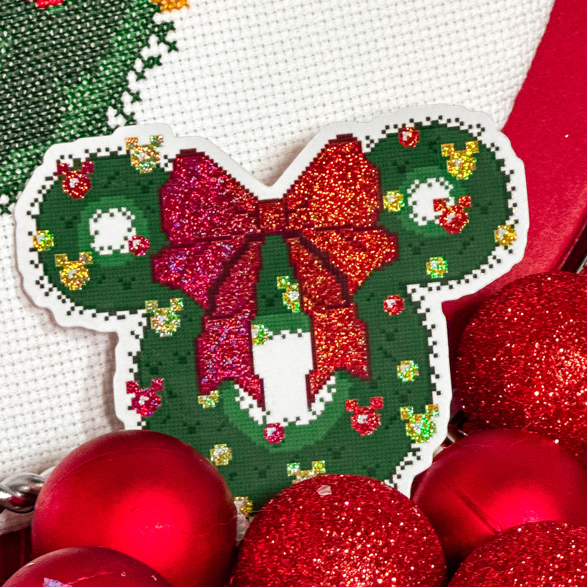 Pink and Red Mouse Wreath Christmas Sticker Bundle