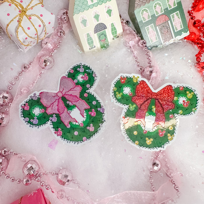Pink and Red Mouse Wreath Christmas Sticker Bundle