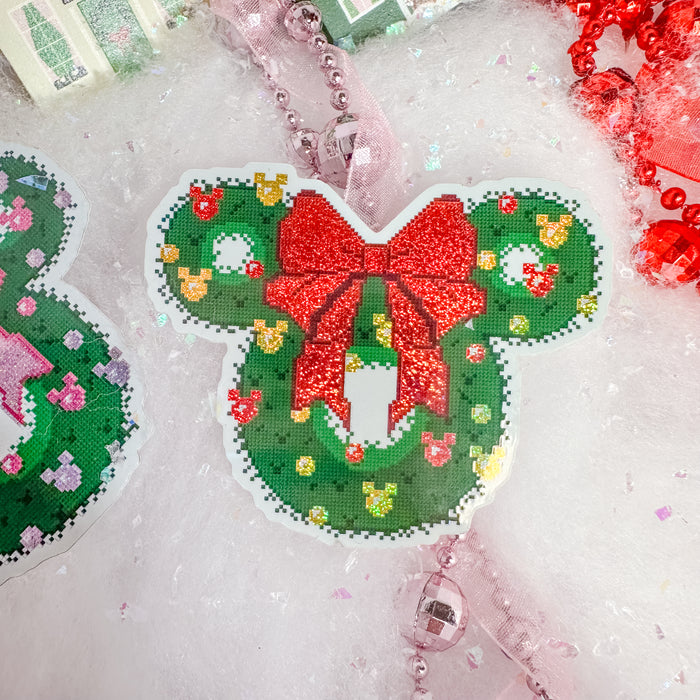 Red Mouse Wreath Christmas Sticker