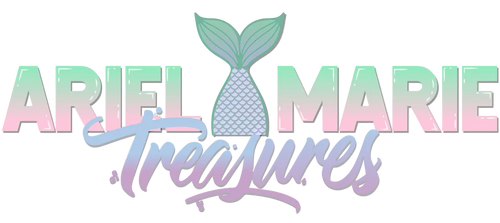 Logo with 'Ariel Marie Treasures' text and a mermaid tail design on a white background